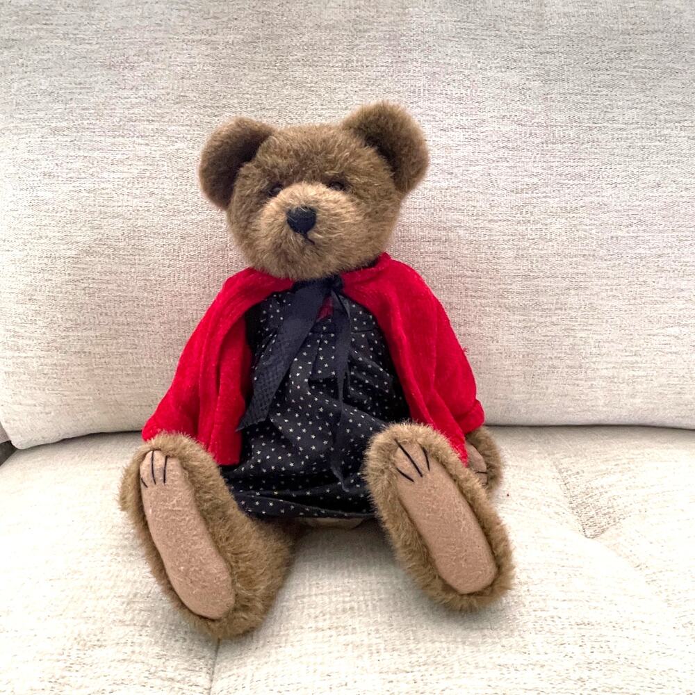 The Boyds Collection 1998-2005 Plush Brooke Bear with Red Sweater/Navy Dress